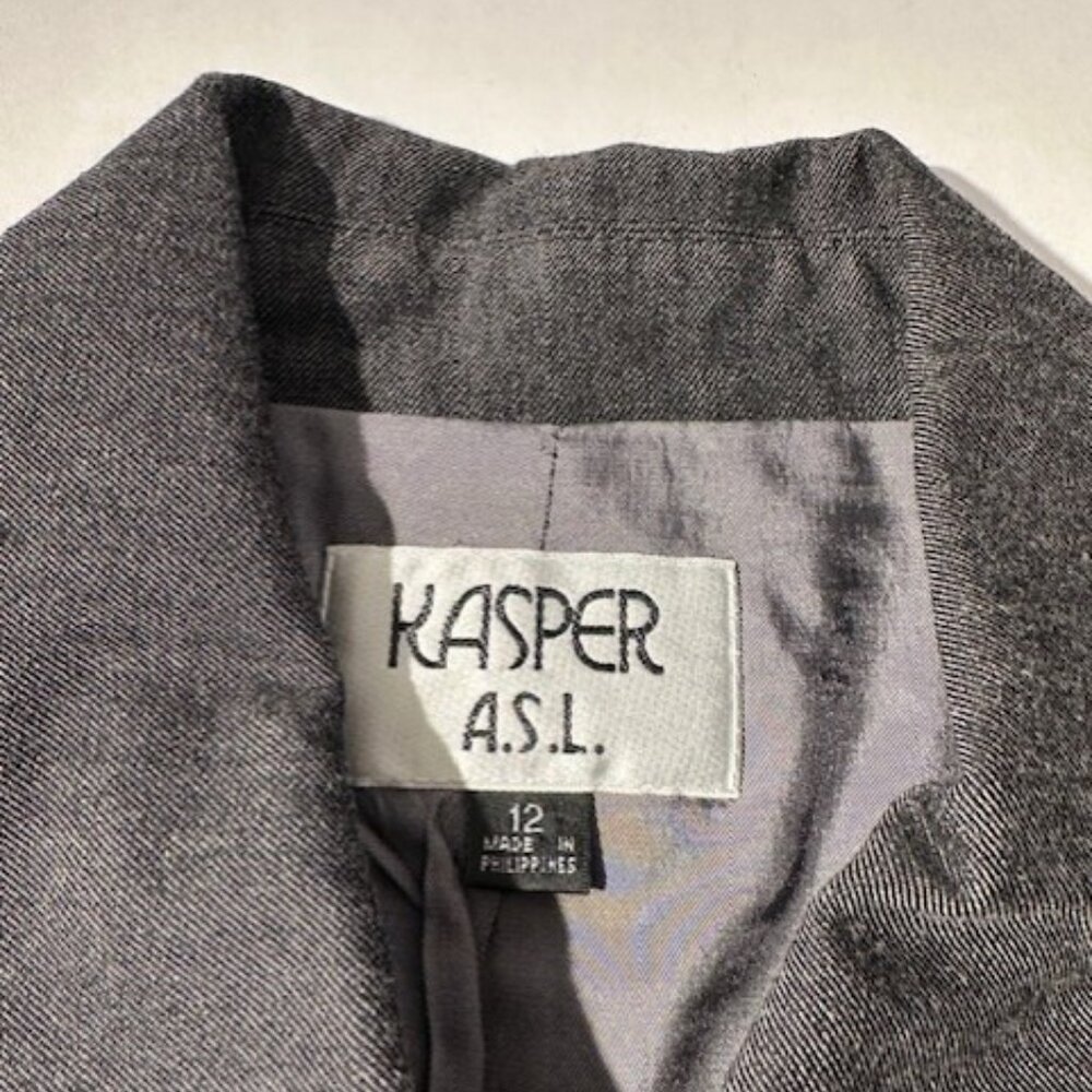 Kasper ASL Black Denim Tailored Blazer Women’s Size 12 Structured Career Jacket - Picture 5 of 11